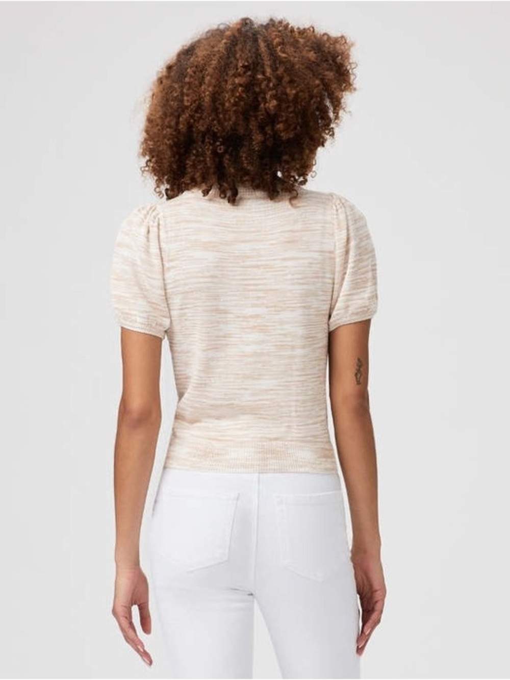 Paige Lucerne Space Dye Puff Sleeve‎ Pullover Top in Camel Size Small - Picture 2 of 10